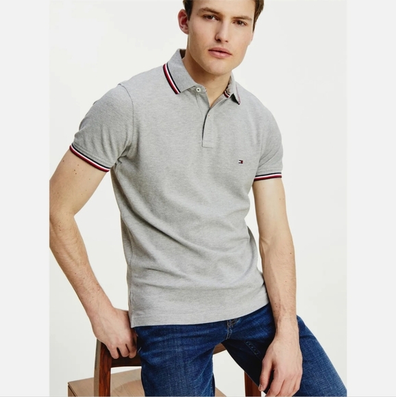 Tommy Hilfiger Polo Shirt Mens Size XXLT Tall Custom Fit Short Sleeve Gray Red - Picture 1 of 12